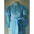 Original Blue Long Vintage 1970s Baby Doll Princess Style Dress With Lace Border Small Size 10