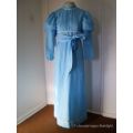 Original Blue Long Vintage 1970s Baby Doll Princess Style Dress With Lace Border Small Size 10