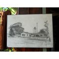Very Nce Pencil Drawing Primary School Oranjemund Cooks 1990 Mounted On Board