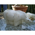 Beautiful Set Of Three Porcelain Rhinoceros Figurines with Gilt Detail