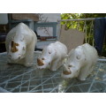 Beautiful Set Of Three Porcelain Rhinoceros Figurines with Gilt Detail
