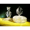 Art Nouveau Crystal Boudoir Jewelery Powder Box Trinket With Matching Candle Holder