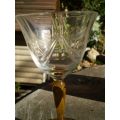 Art Deco Handcut Crystal Liquor or Sherry Glas With Amber Colored Stem