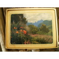 Boxed Vintage Set  of 6 Place Mats "Our Land Ons Land" Beautiful As Vintage Prints As well