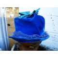 Antique Blue Velvet Art Deco Bonnet Hat With Flowers
