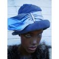 Antique Blue Velvet Art Deco Bonnet Hat With Satin Ribbon