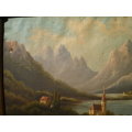 Antique Canvas Oil Painting Framed Signed Canvas got damage in some places