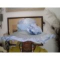 Vintage Baby Blue Wide Brimmed Silk Hat With Flowers