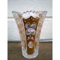 Small Lead Crystal Hand Cut Gilt Trumpet Vase with Hand Painter Flower Motif 10 cm height