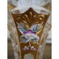 Small Lead Crystal Hand Cut Gilt Trumpet Vase with Hand Painter Flower Motif 10 cm height