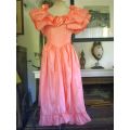 Original 1980's Vintage Salmon Pink Glam Rock Dress With Butterfly Sleeves and Roses Size 10