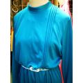 Original 1970's Vintage Emerald Long Sleeves And Collar Day Dress With Belt Size 12