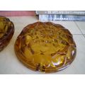 Set Of Two Amber Colored Vintage 1950s Heavy Pressed Glass Ash Trays 16cm diameter