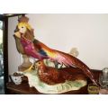 Beautiful Large German Majolica Figurine With Two Pheasants Marked