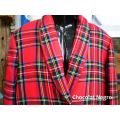 1980s Vintage Tartan Overlength Ladies Red Designer Blazer 100 %Wool Size 16 Excellent Condition