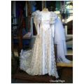 Stunning Vintage Original 1980s Satin And Lace Wedding Dress Train And Veil size 10