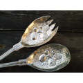 Ornamental Silver Plated Embossed Salad Serving Spoons