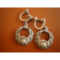 Antique Silver And Marcasite Screw On Earrings Marked