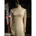 Original 1960's Vintage Maxi Brocate and Chiffon Evening Dress Size 10 Champgane Gold Color