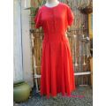 Vintage 1980s Red Buttoned Linen/Cotton Mix Dress Size 10