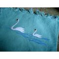 Vintage Set of 6 Turquoise Linen Napkins Embroiered With Two Swans