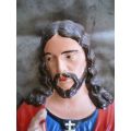 Collectable 1950s Face Of Jesus Bleeding Heart Plaster Of Paris Wall Plaque 25cm height x 20cm width