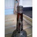 Vintage Bottle With Ornate Pewter Cover Marked