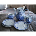 Tea Set Of Delft Porcelain 3 Plates 1 Sugar Bowl Milk Jug And Coffee Pot