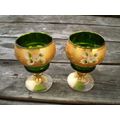 Two Bohemian Green Liquor Glasses One Chipped Inside 24 karat gold