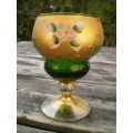 Two Bohemian Green Liquor Glasses One Chipped Inside 24 karat gold