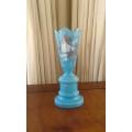 Antiqye Blue Glass Vase Handpainted marked