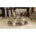Silverplated Flower Engraved Tea Coffee Set Teapot Sugar And Milk Jug