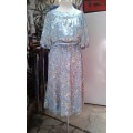 Vintage 1970s Light Blue Silk Summer Dress With Belt Size 12