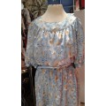 Vintage 1970s Light Blue Silk Summer Dress With Belt Size 12