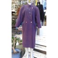 Vintage Deep Purple Broad Shoulder Wool Coat With Blue Leather Detail Size 12