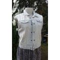Vintage Style Denim Vest With Lace Detail Size 10