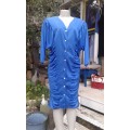 Vintage 1980s Lapis Blue Bat Sleeves Ruffled Dress Size 14