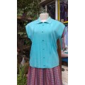 Original 1960s Turquoise Knit Top With Buttobs Size 12 to 14