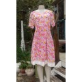Vintage Romantic Summef Floral Print Chiffon Dress With Lace Size 14