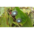 Vintage Aquamarine Blue Glass Stone Clip On Earrings