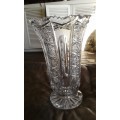 Exquisite Antique Czech Crystal Handcut Large Glass Vase 3 Chips At Edge 1.8kg Weight Of Crystal