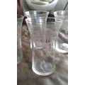 Antique Delicate Crystal Hand Engraved Soda Glasses Star And Leaf Pattern 11cm height