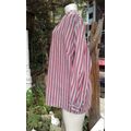 Vintage 1980s Mr.Brian Red Grey Striped Pure Cotton Overlength Ladies Shirt size 10 to 12