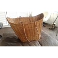 Original Vintage1950s French Reed Wicker Basket With Reed Handles