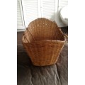 Original Vintage1950s French Reed Wicker Basket With Reed Handles