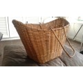 Original Vintage1950s French Reed Wicker Basket With Reed Handles