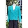 Vintage 1980s Pure Wool Short Waist Blazer In Teal Green Size 12