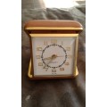 Vintage Equity Wind Up Travel Alarm Clock With Brass Trimming Brown Leather Case Working