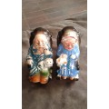 Antique Large Porcelain Grandfather And Grandmother Salt And Pepper Shakers