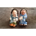 Antique Large Porcelain Grandfather And Grandmother Salt And Pepper Shakers